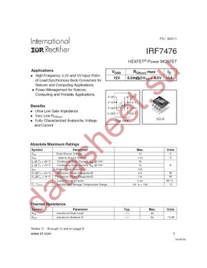 IRF7476 datasheet  